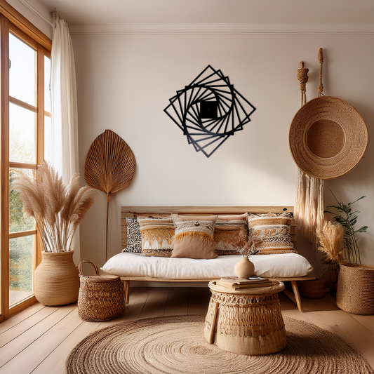 Abstract Spiral Cube Black Silhouette Wall Art
