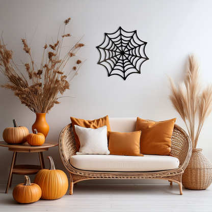 Black Silhoutte Spider Web Halloween Metal Sign 10" x 10"