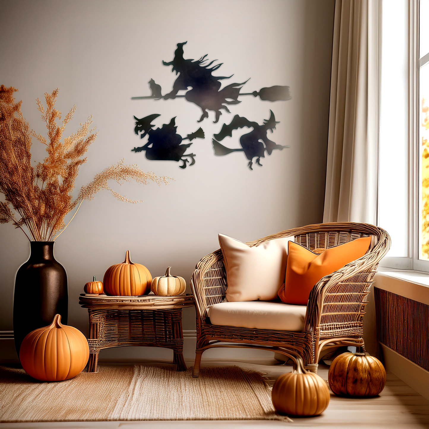 Black Silhouette Witches Halloween Metal Sign